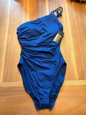 Ralph Lauren Royal Blue One-Shoulder Ruched Swimsuit